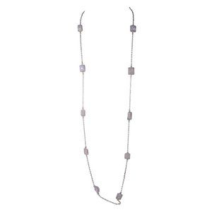 Silver Sterling Flapper Chain with Bezel Set Rainbow Moonston Necklace